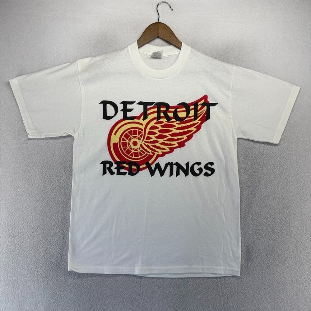Vintage Detroit Red Wings Shirt men's Medium White Graphic Deadstock NEW 90s - Picture 2 of 7